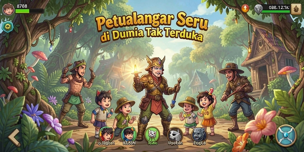 Tangkapan layar menunjukkan pemain menjelajahi dunia petualangan yang luas.