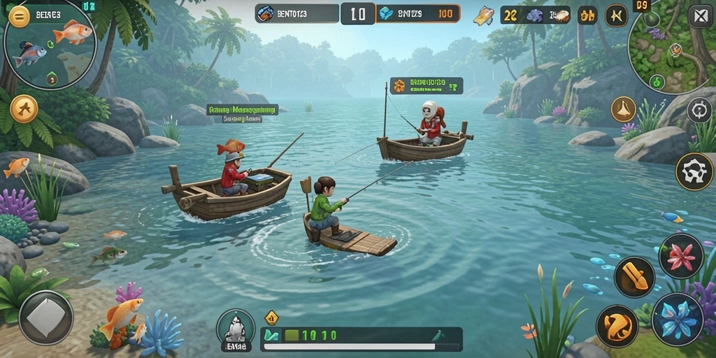 Gameplay seru BENTO123 dengan berbagai lokasi memancing.