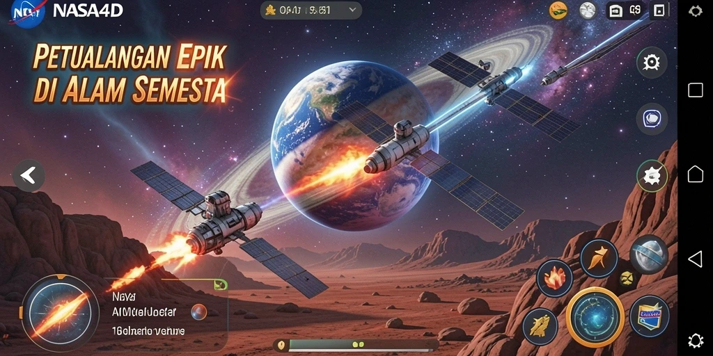 Screenshot gameplay luar angkasa yang epik di NASA4D.