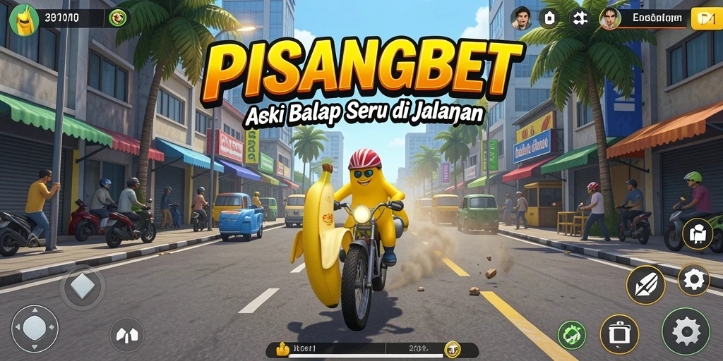Gameplay seru PISANGBET dengan balapan mendebarkan di berbagai trek.