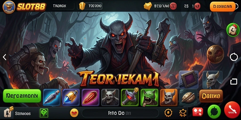 Tampilan gameplay menegangkan di dunia SLOT88 yang menyeramkan.