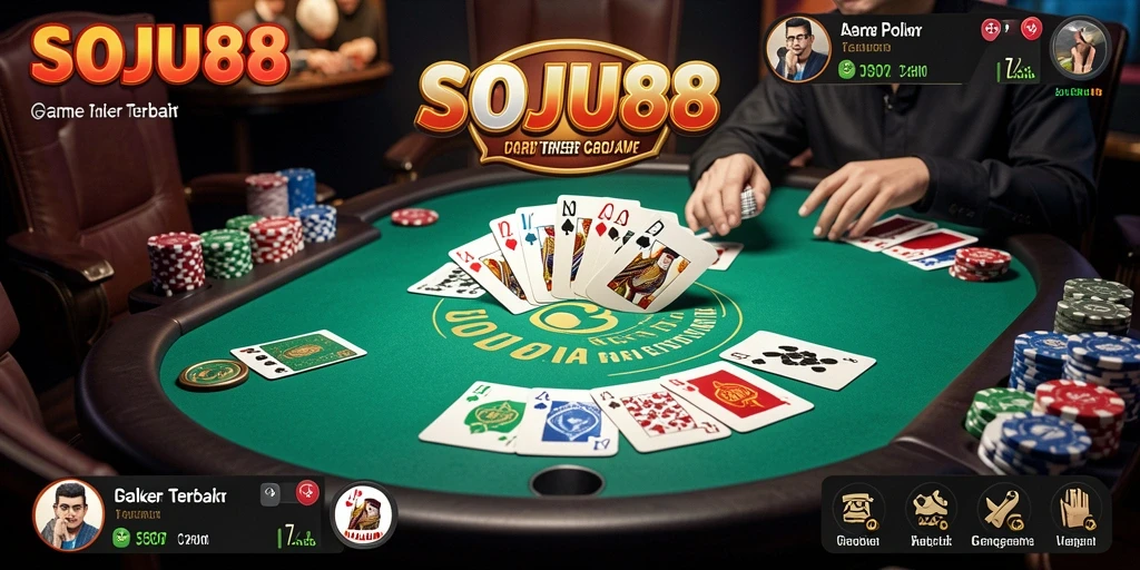 Tampilan gameplay Poker yang mendebarkan dan interaktif di SOJU88.