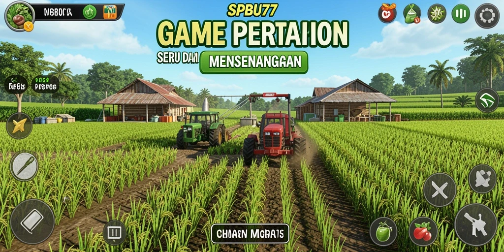 Tampilan gameplay SPBU77 yang menarik dengan aktivitas bertani.